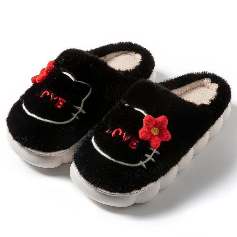 Stepping on shit cartoon embroidered wool slippers autumn and winter home indoor warm piled thick-bottomed cotton slippers