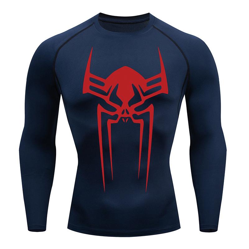 Spider Print Gym Workout Rash Guard for Men Athletic Quick Dry Stretchy Compression Shirts Undershirts Baselayers Tshirts Tops