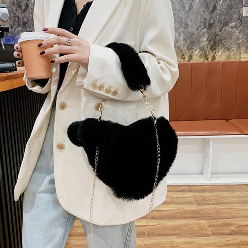 Winter New Sweet Love Heart Shaped Women's Top-handle Bags Confortable Soft Plush Ladies Handbags Fashion Multiple Color Optional Female Shoulder Bags
