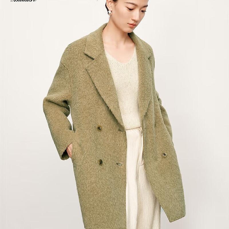 JZ ANNACOL Women's Retro Wool Double-breasted Mid-length Coat