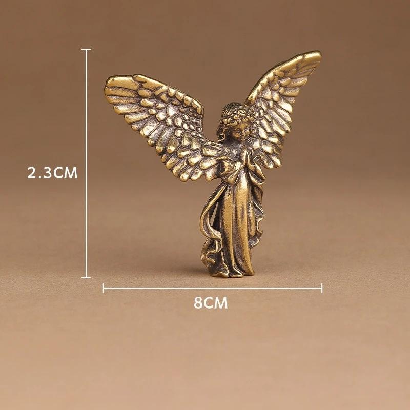 1Pc Six Winged Guardian Angel Statue Blessing Ornament Desktop Retro Copper Cupid Statue Brass Seraphim Figurine Home Decoration