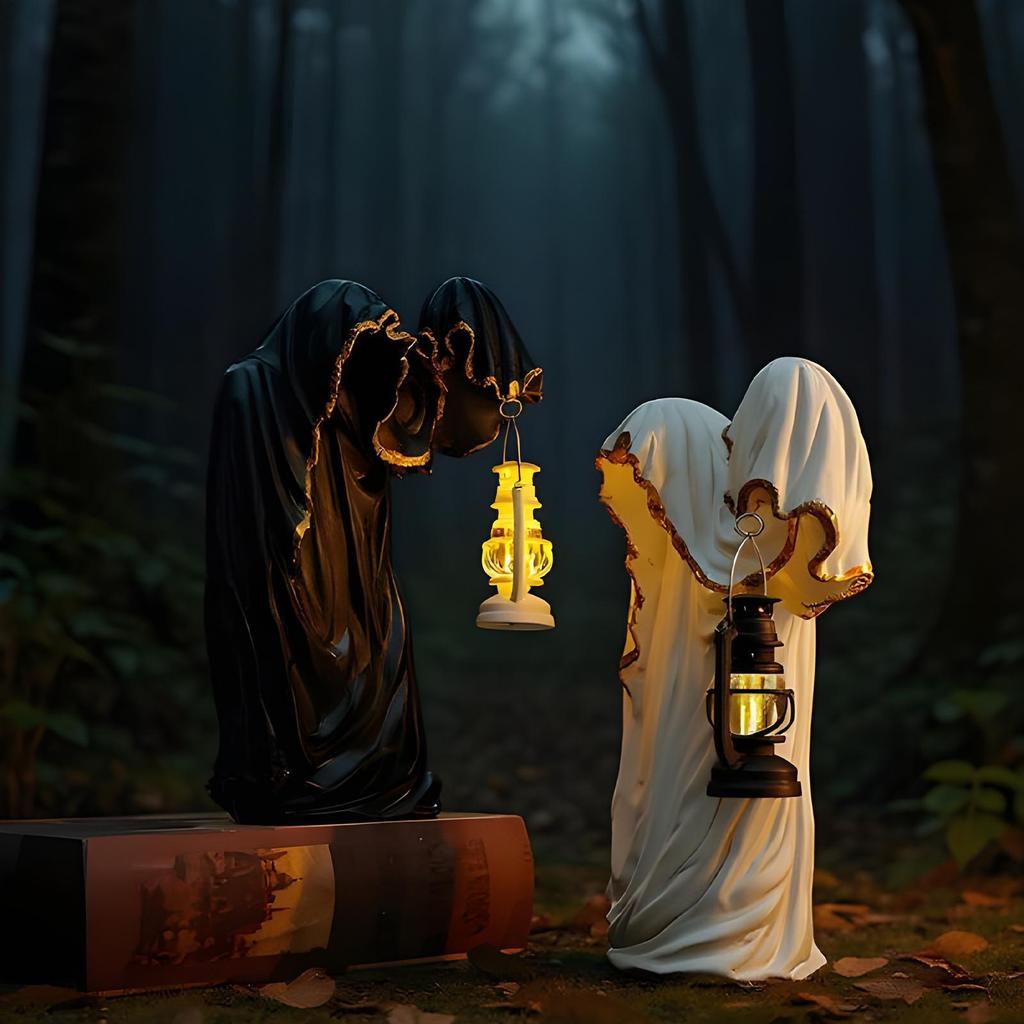 Ghost Decorative Lights Table Lanterns Dark Mysterious Black Clothed Man Collectible Figurines Desktop Halloween Decoration