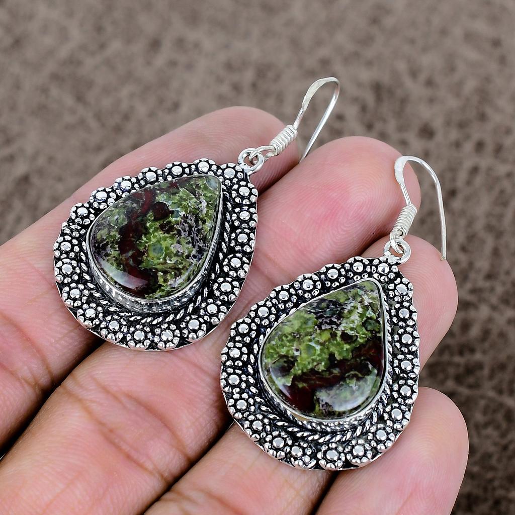 Dragon Blood Gemstone Handmade 925 Sterling Silver Jewelry Earring 2.01" KKG-662