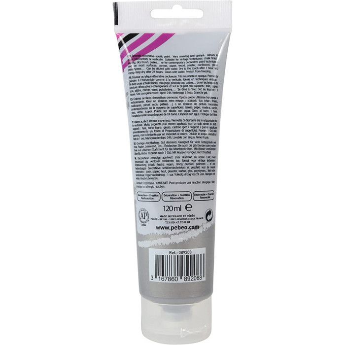 Acrylic Paint - PEBEO - DecoCrème - Silver Color - 120 Ml - Pearlescent