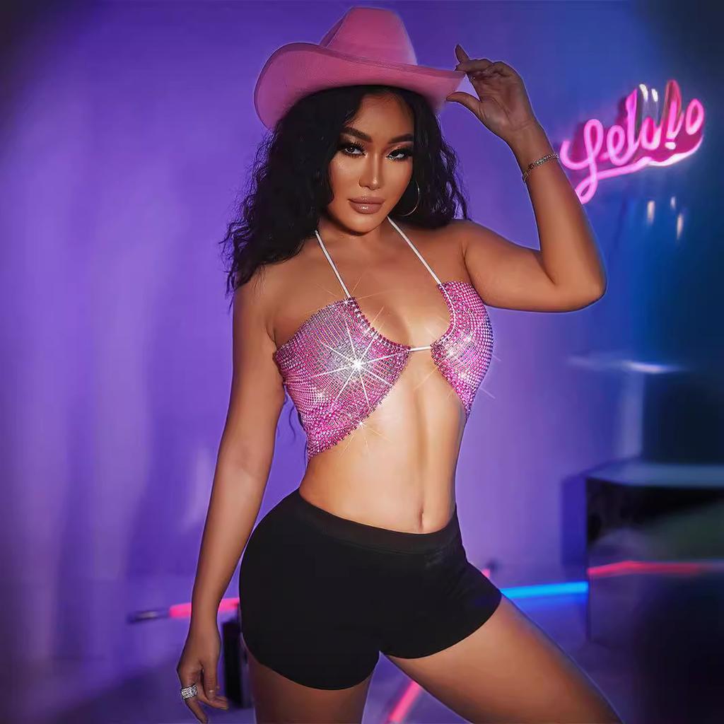 Fashion 2025 22 nightclub backless neck low-cut short slim-fit solid color chest wrap 22