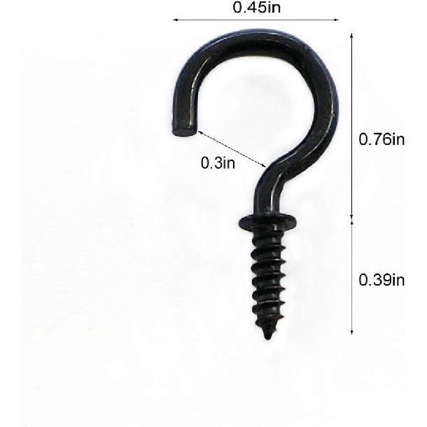 125 Pcs Screw Ceiling Hooks - Black Screw Cup Hooks 3/4 Inch