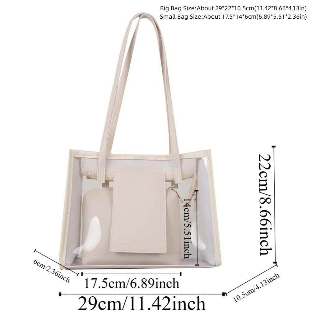 2pcs/set Elegant Transparent Jelly Bag PU Leather Handbag Clutch Bag Clear PVC Shoulder Bag Travel