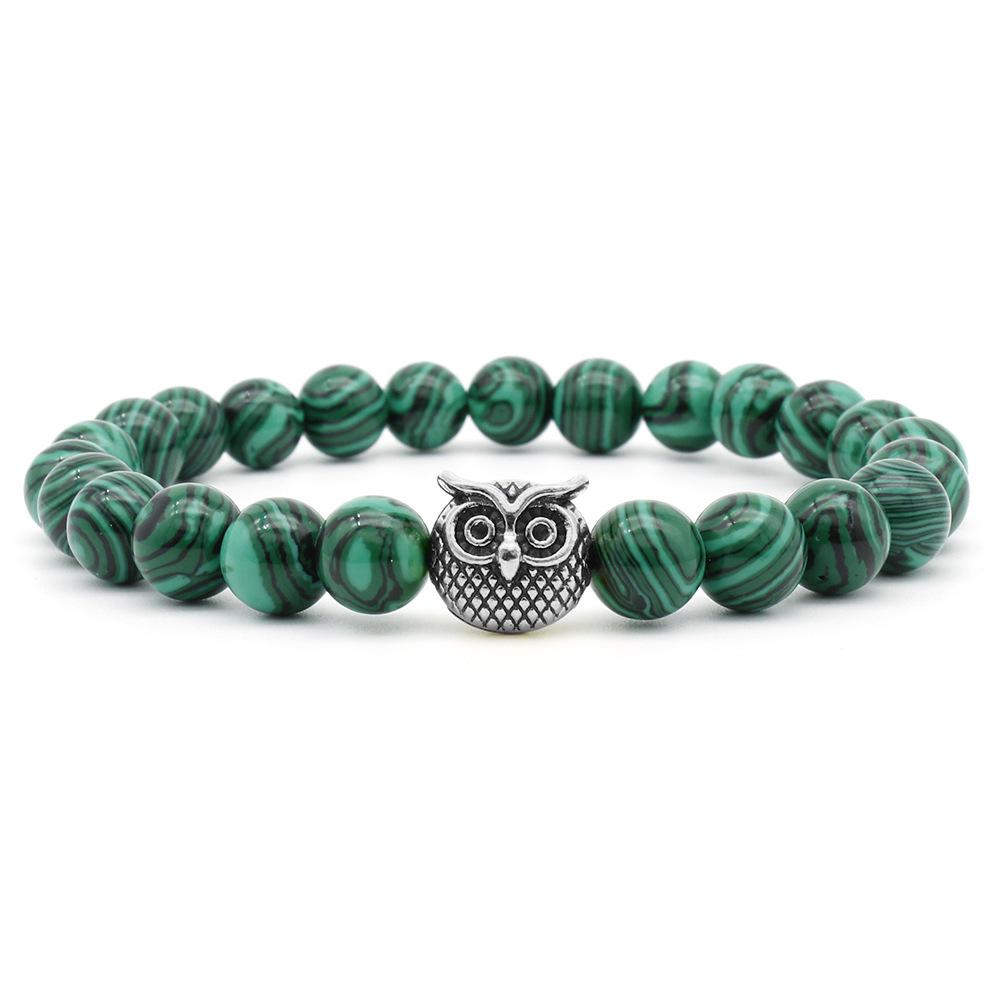8MM Malachite Owl Beaded Bracelet - Exclusive European and American Fashion Jewelry