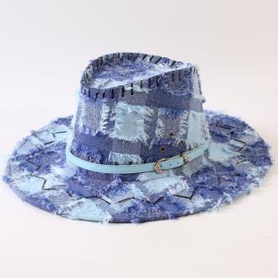 European and American Classic Retro Old Plaid Burr Jazz Hat Men's and Women's Outdoor Sunscreen Sunshade Big Eaves Western Cowboy Hat