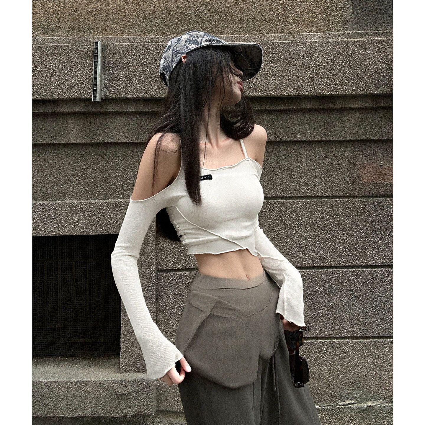 

Trendy One-Shoulder Long-Sleeve Irregular Cropped Top: 2026 Women s Design Extra Large білий