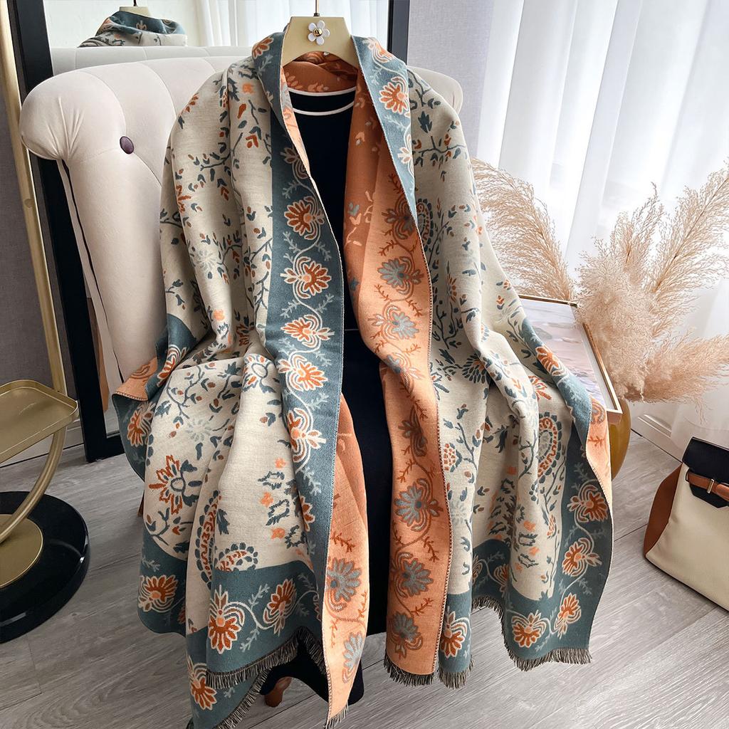 400G Thickened Version Of Retro Ethnic Style Cashew Flower Scarf Women'S Winter High-End Warm Scarf Imitation Cashmere Shawl