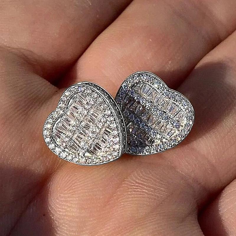 Statement Cubic Zirconia Heart Stud Earrings for Women Romantic Crystal Love Earrings Wedding Classic Eternity Jewelry