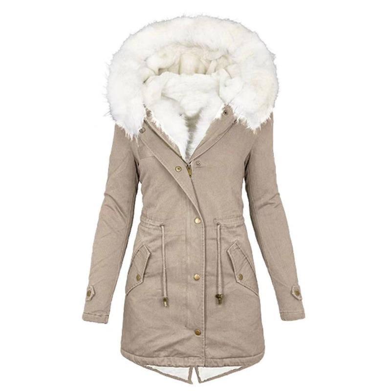 Large and Thickened Cotton Clothes, Medium and Long Pies In Autumn and Winter, Overcome Fur Collar Hooded Warm and Fleece Jacket for Women