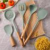 High-Temp Resistant Silicone Spatula Set: Non-Stick Pan Safe, Wooden Handle, Slotted Skimmer, Stand-Up Rice Spoon.