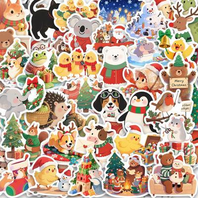 50pcs Cute Animal Christmas Cartoon Waterproof Stickers for Phone Cases, Water Cups, and Desktops