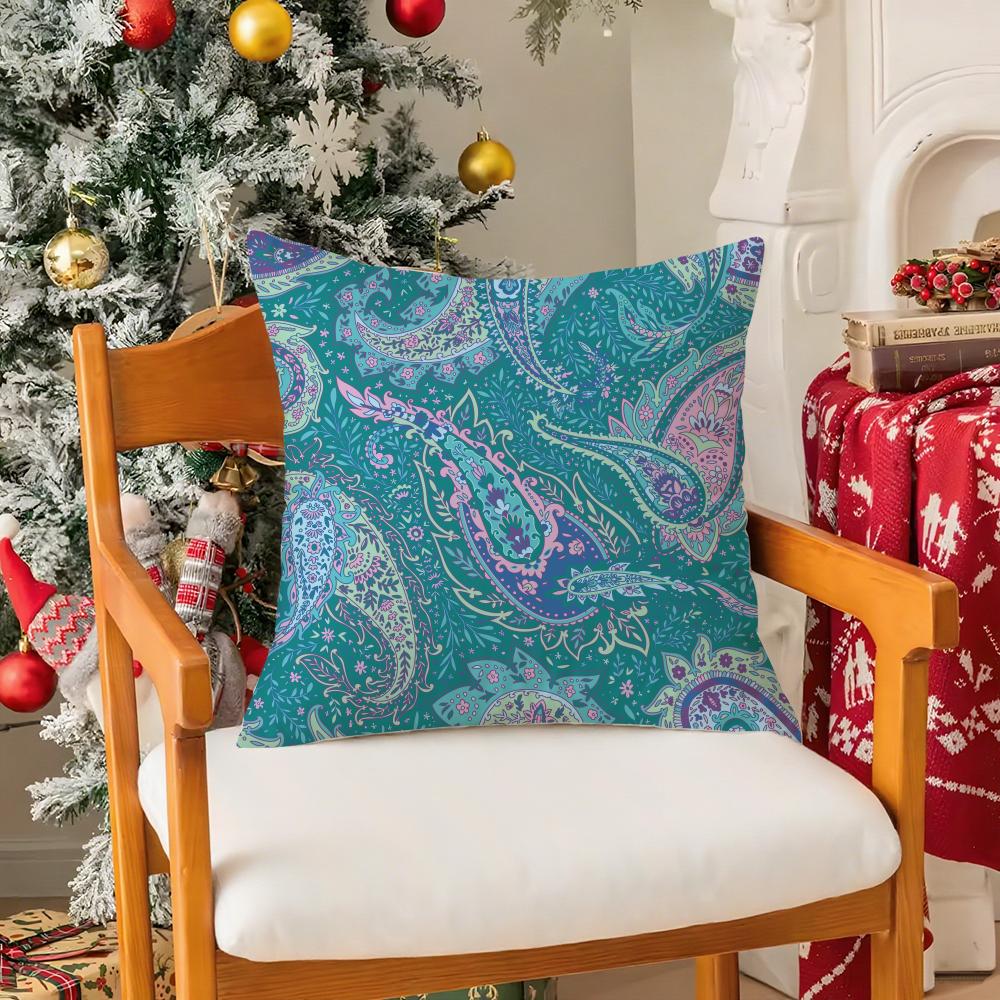 Paisley Bandana Pattern Pillow Case Silky Short Plush With Invisible Zipper Dustproof Sofa Cushion Cover For Home Decor