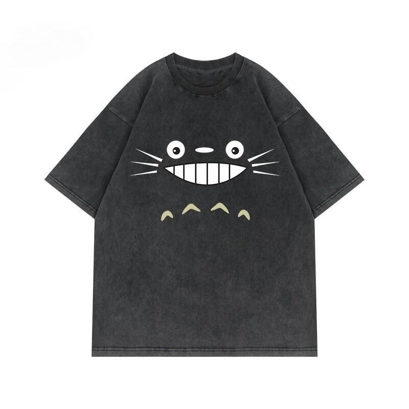 

Анимационный фильм Тоторо с Миядзаки Хаяо Травяная стена Мэй вокруг Ретро стирка Футболка с коротким рукавом Футболка для влюбленных 3XL