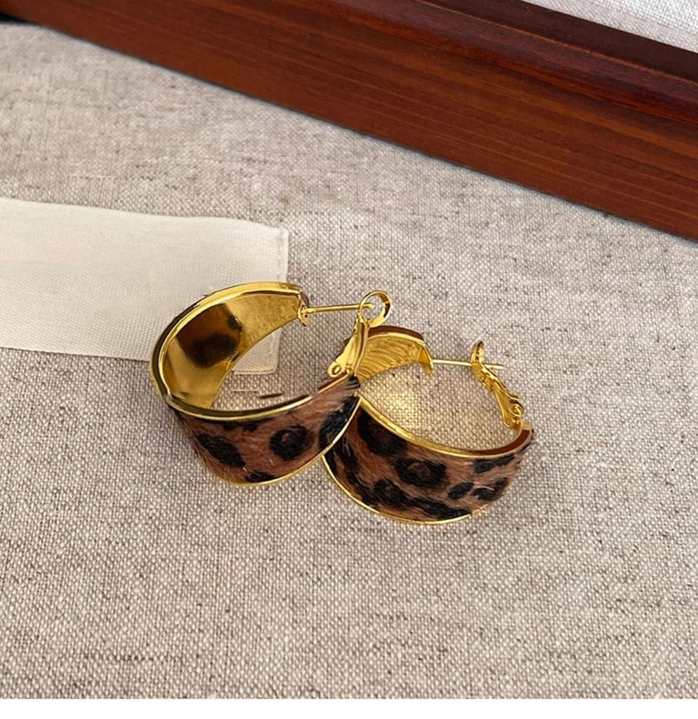 Retro Coffee Leopard Print Silver Needle Stud Earrings - Stylish High-End Design