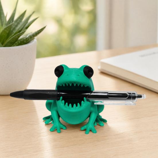 huaqianguhh Cute Frog Pen Holder, 3D Printed Figurine, Cartoon Desk Organizer, Multifunctional Storage for Pens Pencils Markers, Office School Decor