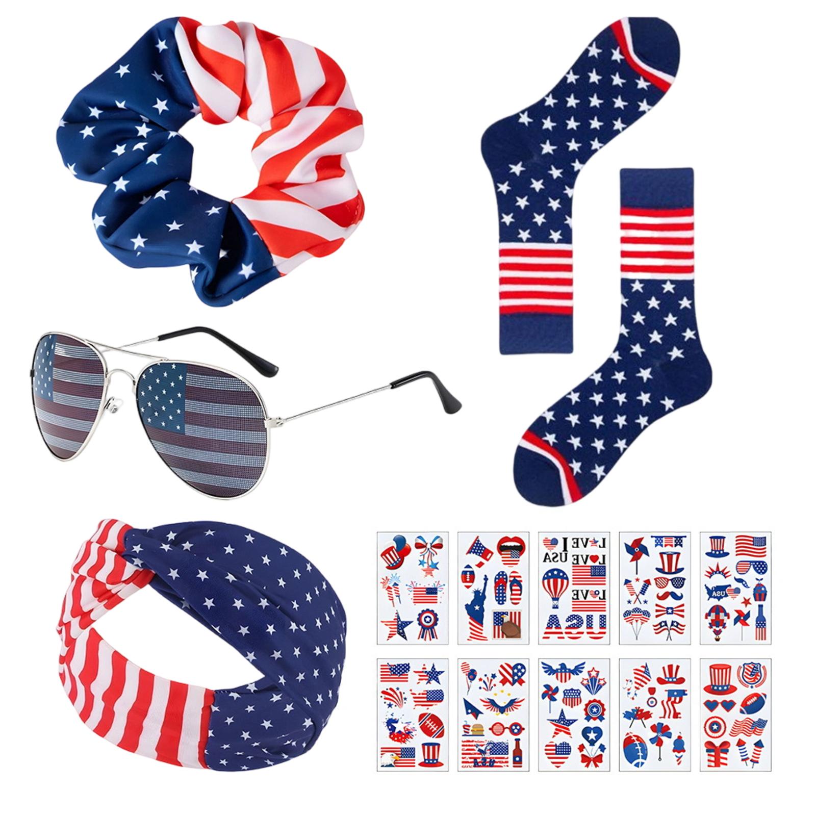 Independence Day Costume Accessories Set Headband Hair Ties Glasses Socks Stickers