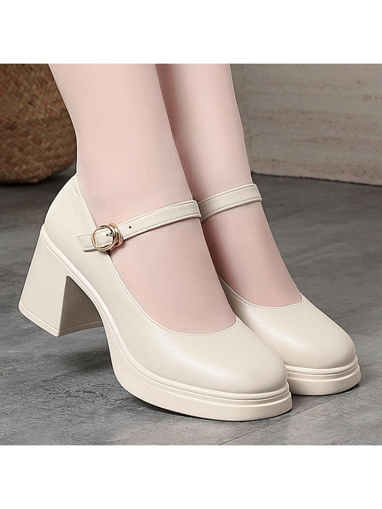 

7см Винтажные Дышащие Удобные Мэри Джейн с Мелким Вырезом Туфли на Платформе 2025 Весна Средний Блочный Каблук Кожаные Туфли Офис Мама 42 чёрный