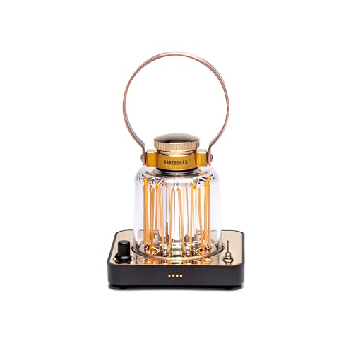 Barebones Block Tower Lantern - Dimmable Rechargeable LED Lantern with Candle Flicker Mode, Brass & Copper Finish, Portable Indoor/Outdoor Light