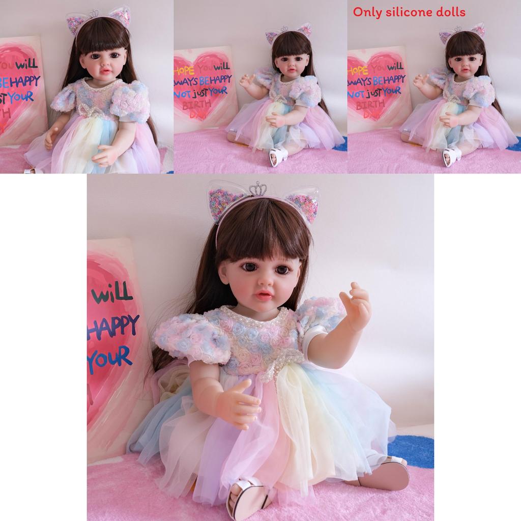 Reborn Doll Betty 55cm Silicone Full Body Collectors Edition With Colorful Lace Dress And Cats Ears Headband Decor For Gift And Display