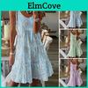 Pleated Women Dress Knee Round Swing Sleeveless Sequin Big Neck Loose Aline Patchwork Length Vacation