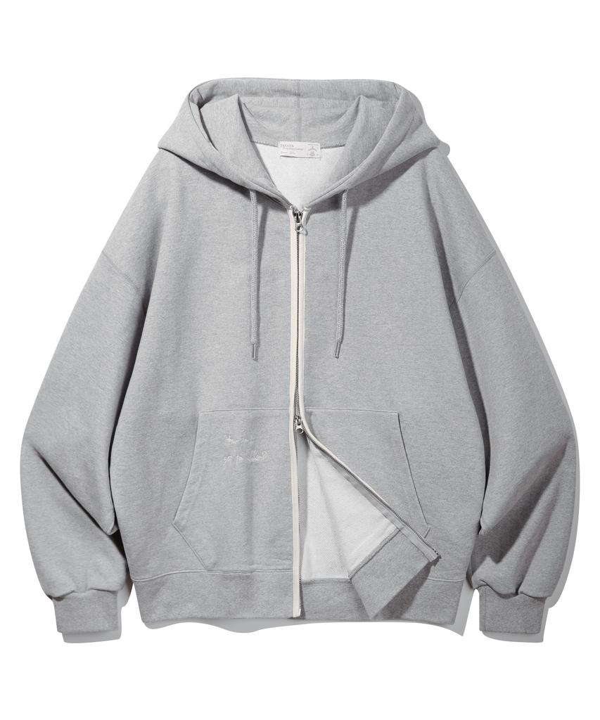 Bakken Point Pocket Lettering Embroidery Zip-Up Hoodie Bk7987_Gray