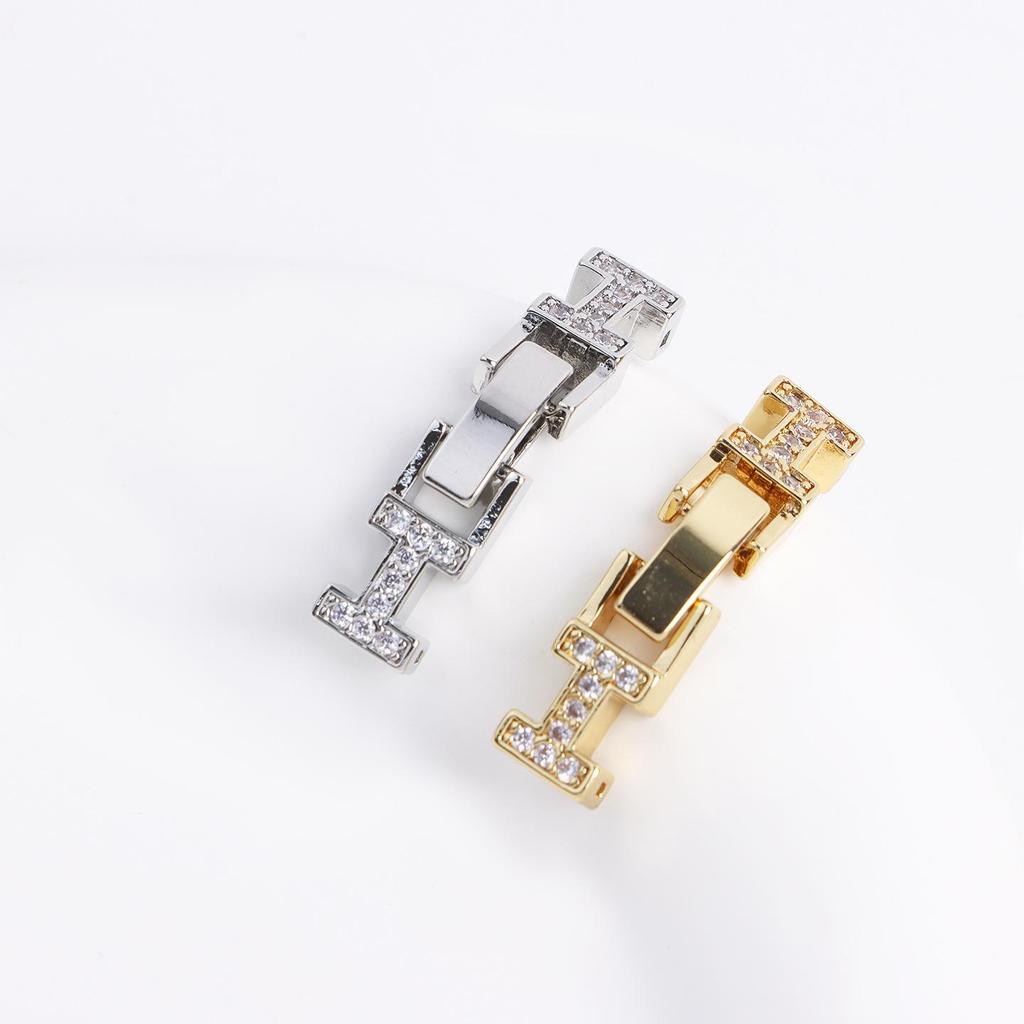 18K Gold Plated H-Shaped Zirconia Clasp for DIY Jewelry