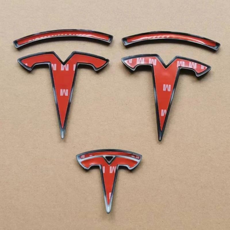FOR Tesla Model 3 Model Y ABS Car Overlay Sticker Front Hood Cover Emblem Steering Wheel Rear Trunk Badge Modified Decoration
