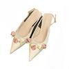 Fashion Pointed Toe Women Heeled Shoes Flower Elegant Slippers Summer Fashion Pumps Dress Woman Sandals 2025 Trend Cozy Female Zapatos