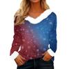 Women's Casual Fashion Long Sleeve Christmas Printed Flannel Collar Top
