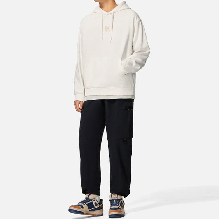 Li-Ning Sports Trend Series Letter Print Solid Color Hoodie Unisex Tops Milk-White AWDS921-4