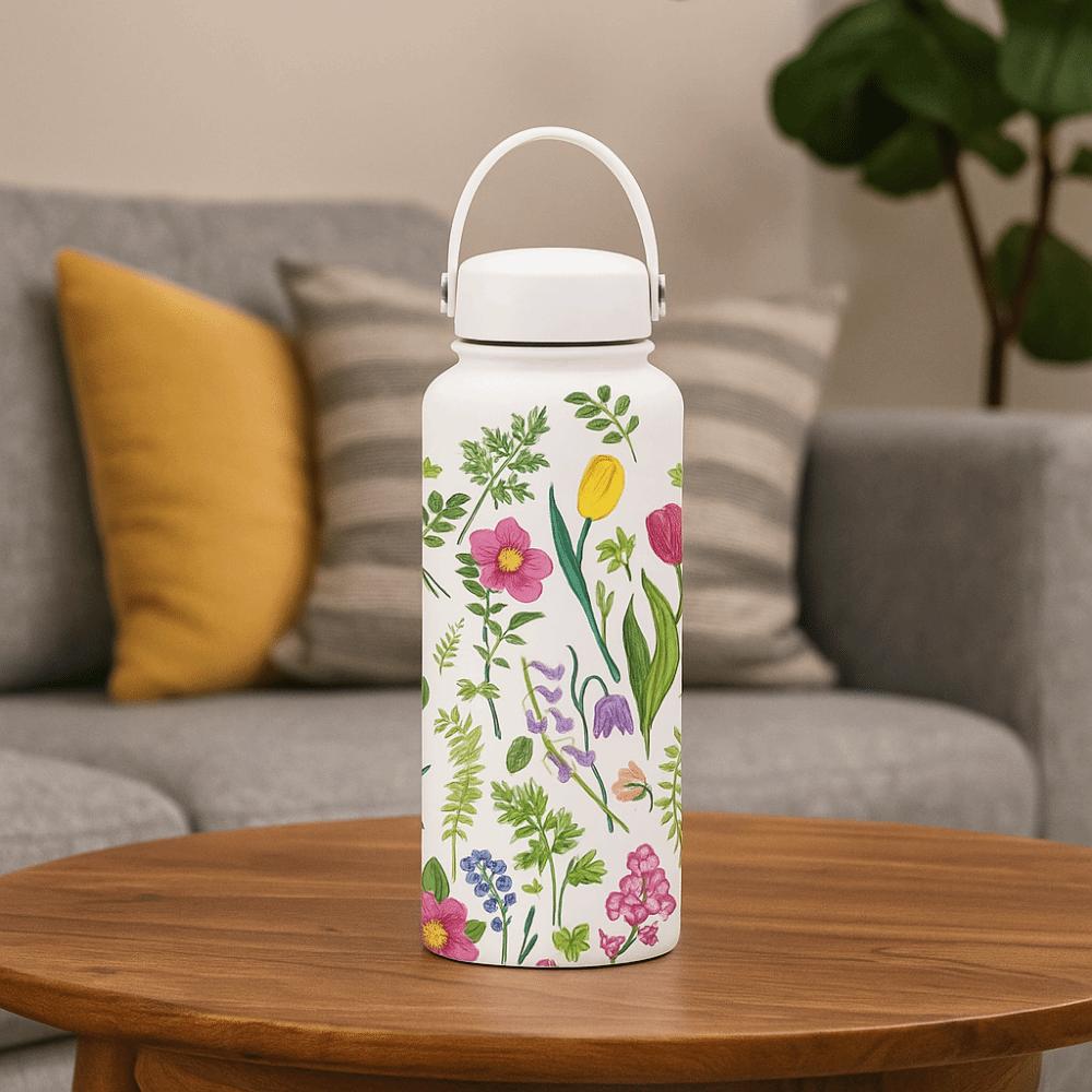 Creative Thermal Water Bottle Portable Stainless Steel Outdoor Insulated Mug Large Capacity Thickened Floral Insulated Bottle