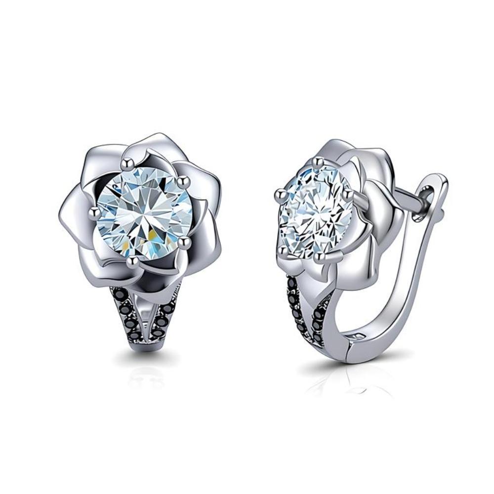 Black Awn Jewelry Black Jewelry White Stone Flower Hoop Earrings