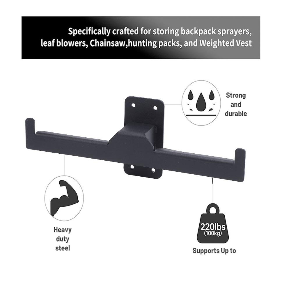2pcs Iron Sprayer Rack Black Storage Holder Wall Mount Backpack Blower Rack Indoor Storage