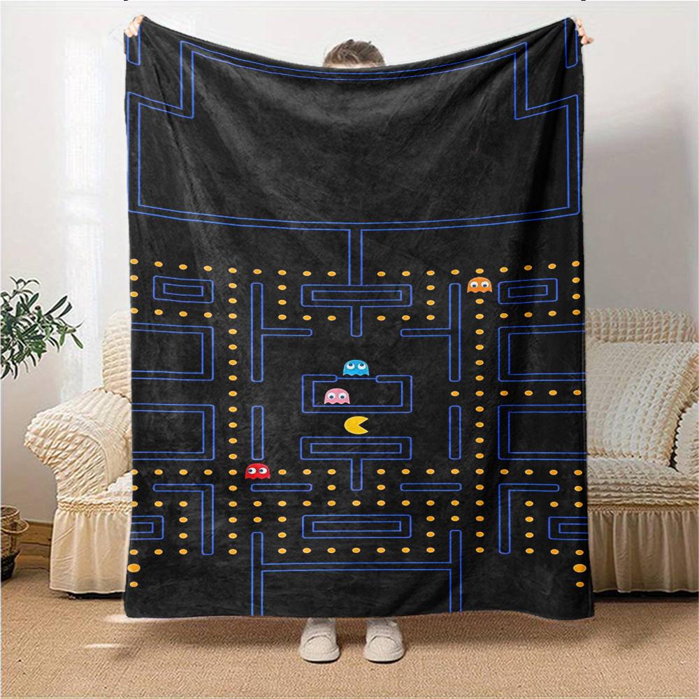 1Pc Pacman Classic Gameplay Blanket For Couch Bed Plush Cozy Fuzzy Blanket Super Soft Warm Blankets For Fall And Winter 091889