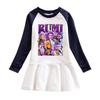 Mädchen Kpop Rumi Zoey Mira Hunters Print Langarm Falten Netz Kleid