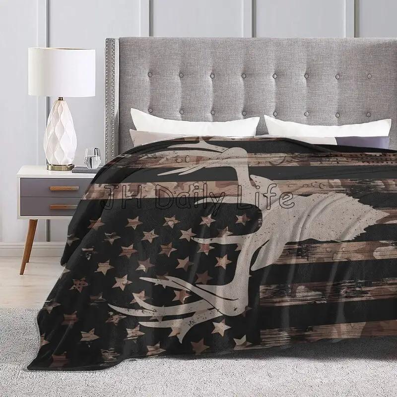 Camo Camouflage Hunting Deer American Flag Soft Warm Full Fleece Throw Blanket Flannel Fuzzy Travel Blankets Throws for Bed Sofa