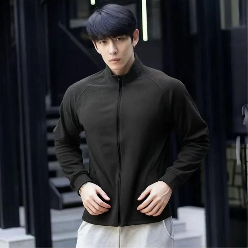 Herbst Winter Neu Warm Slim Langarm Einfarbig Dralon Stehkragen Basisschicht Reißverschluss Sweatshirt Jacke
