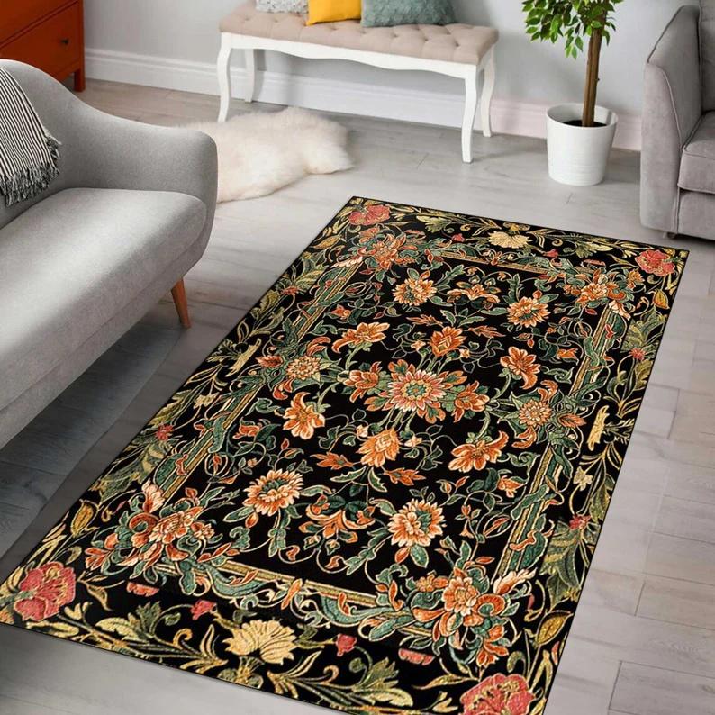 Vintage Art Rectangular Rug, Unicorn Tree Floral Patterns, Soft Non - Slip Carpet to Elevate Living Room and Bedroom Decor
