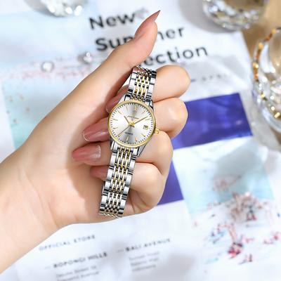 Business Ladies Stainless Steel Waterproof Quartz Watch Gold Bracelet Watch Date Display Sports Ladies Clock