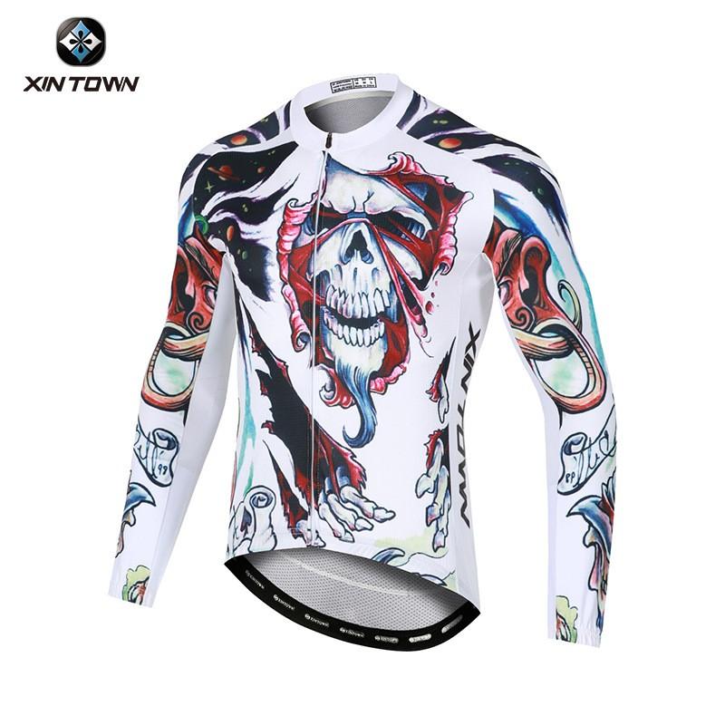 Mens Long Sleeve Cycling Jersey Moisture Wicking Bike Wear Road Riding Top