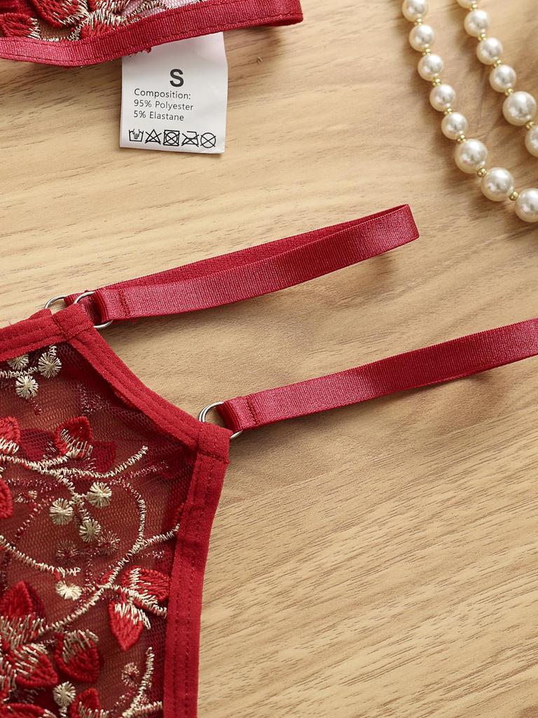 Sexy 3D Vyšívaná Květinová Podprsenka a Kalhotky - Erotické Prádlo 2049