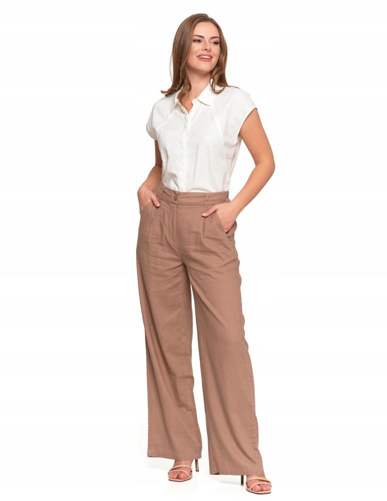 Women's Linen Trousers, Wide, High Waist, Elegant, MORAJ S BEIGE