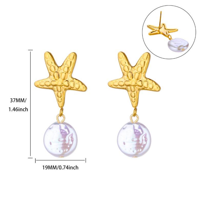 Fashion Niche Starfish Shell Design Exquisite Pearl Stainless Steel Earrings Light Luxury Versatile Seaside Jewelry New Products