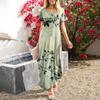 Damen Sommerkleid mit Blumendruck, lässig, locker, kurzärmelig, Strand, Maxikleid mit Schlitz