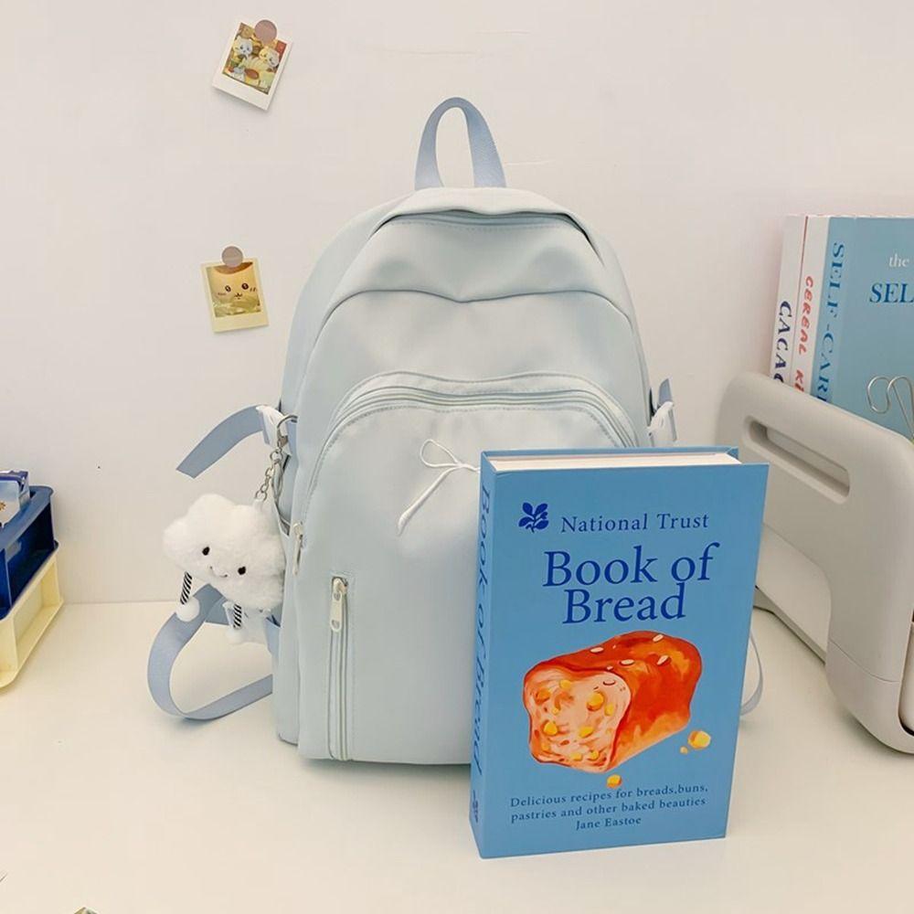 Solid Color Bow Backpack Casual Korean Style School Bag Sweet Student Schoolbag  Unisex