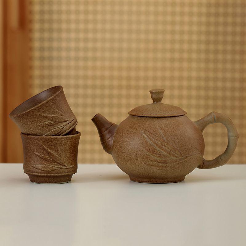 Rough Pottery Teapot Tea Set Household Ceramic Teacup Kung Fu Tea Set Tea Brewing Pot Retro Single Pot